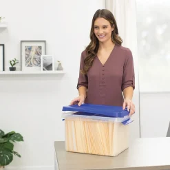 Bankers Box Heavy-Duty Latch Lid Plastic File Box, Letter Size, Blue/Clear, Each (86101)