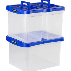 Bankers Box Heavy-Duty Plastic Portable File Storage Box, Letter Size, Blue/Clear (0086301)