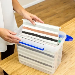 Bankers Box Heavy-Duty Plastic Portable File Storage Box, Letter Size, Blue/Clear (0086301)