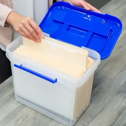 Bankers Box Heavy-Duty Plastic Portable File Storage Box, Letter Size, Blue/Clear (0086301)
