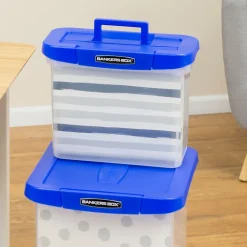 Bankers Box Heavy-Duty Plastic Portable File Storage Box, Letter Size, Blue/Clear (0086301)