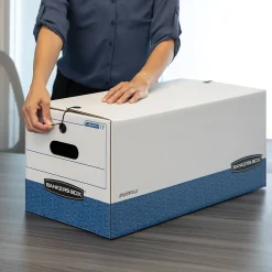 Bankers Box Liberty Heavy-Duty Corrugated File Storage Boxes, String & Button, Letter Size, White/Blue, 12/Carton (00011)