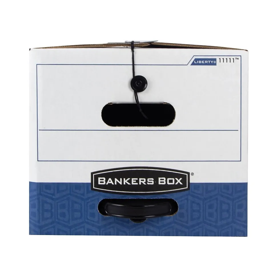 Bankers Box Liberty Plus Heavy-Duty FastFold File Storage Boxes, String & Button, Letter Size, White/Blue, 12/Carton (11111)