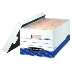 Bankers Box Medium-Duty Corrugated File Storage Boxes, Lift-Off Lid, Letter Size, White/Blue, 20/Carton (0070110)