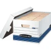 Bankers Box Medium-Duty FastFold Corrugated File Storage Boxes, Lift-Off Lid, Letter Size, White/Blue, 12/Carton (00701)
