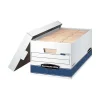 Bankers Box Medium-Duty FastFold Corrugated File Storage Boxes, Lift-Off Lid, 24" Legal Size, White/Blue, 4/Carton (0070205)