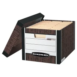 Bankers Box R-KiveĀ® Heavy-Duty FastFold File Storage Boxes, Lift-Off Lid, Letter/Legal Size, Woodgrain, 12/Carton (00725)