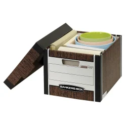 Bankers Box R-Kive® Heavy-Duty FastFold File Storage Boxes, Lift-Off Lid, Letter/Legal Size, Woodgrain, 12/Carton (00725)