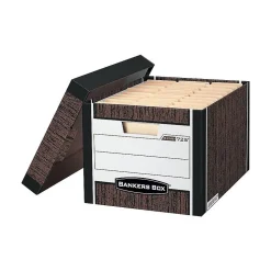 Bankers Box R-KiveĀ® Heavy-Duty FastFold File Storage Boxes, Lift-Off Lid, Letter/Legal Size, Woodgrain, 4/Pack (0072506)