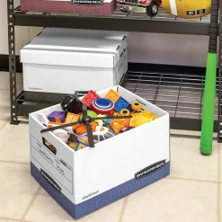 Bankers Box R-Kive® Heavy-Duty FastFold File Storage Boxes, Lift-Off Lid, Letter/Legal Size, White/Blue, 12/Carton (07243)