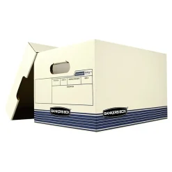 Bankers Box R-Kive O/S Heavy-Duty FastFold, File Storage Boxes, Lift-Off Lid, Letter/Legal Size, White/Blue, 20/BL (0077103)