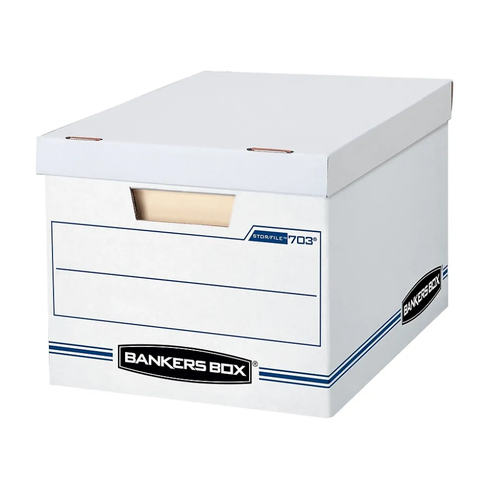 Bankers Box Stor/File 59% Recycled Corrugated File Box Lift Off Lid, Letter/Legal Size, White/Blue, 12/Carton (00703)