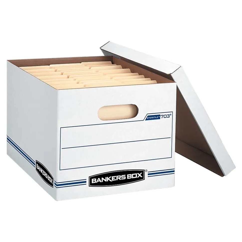 Bankers Box Stor/File 59% Recycled Corrugated File Box Lift Off Lid, Letter/Legal Size, White/Blue, 12/Carton (00703)