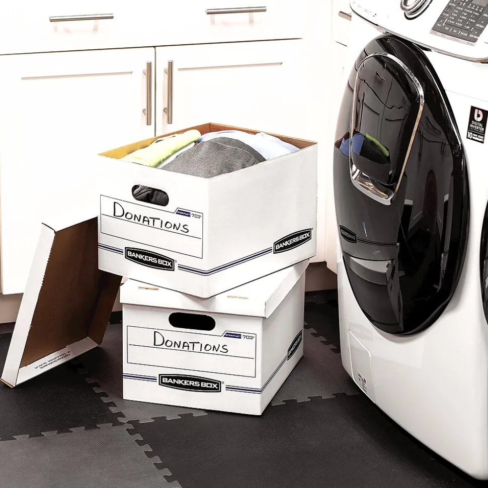 Bankers Box Stor/File 60% Recycled Corrugated File Box Lift Off Lid, Letter/Legal Size, White/Blue, 6/Pack (57036-04)