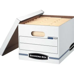 Bankers Box Stor/File™ Corrugated File Storage Boxes, Lift-Off Lid, Letter/Legal Size, White/Blue, 4/Carton (0070308)