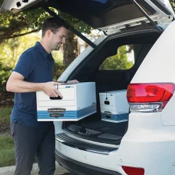 Bankers Box Stor/File Medium-Duty FastFold File Storage Boxes, String & Button, Letter/Legal Size, White/Blue, 12/Carton (00025)