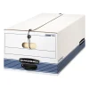 Bankers Box Stor/File Medium-Duty FastFold File Storage Boxes, String & Button, Legal Size, White/Blue, 4/Carton (0070503)