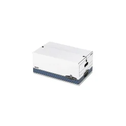 Bankers Box Stor/File Medium-Duty FastFold File Storage Boxes, String & Button, Legal Size, White/Blue, 4/Carton (0070503)