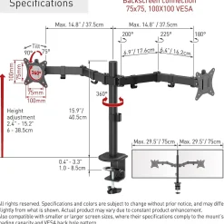 Barkan Adjustable Dual Arms, Up to 32
