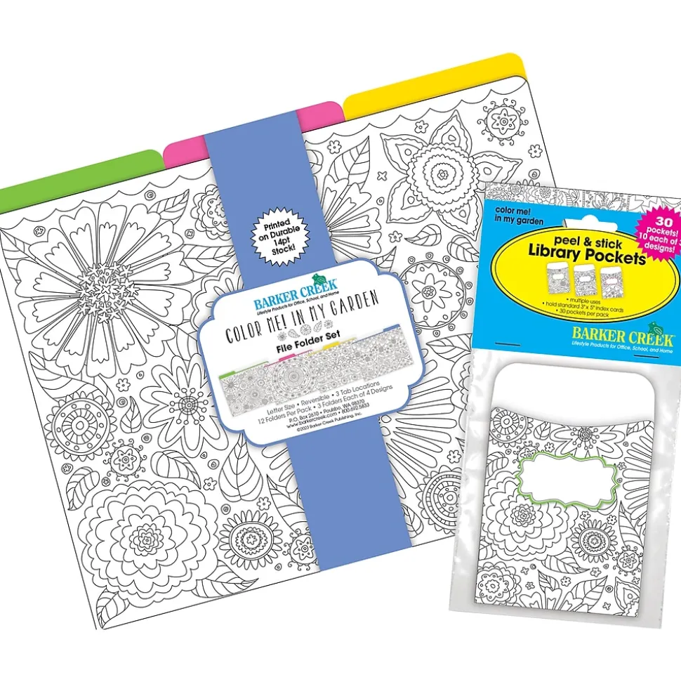 Barker Creek Color Me! Folder & Pocket Set, 1/3-Cut Tab, Letter Size, In My Garden, 42/Set (4409)