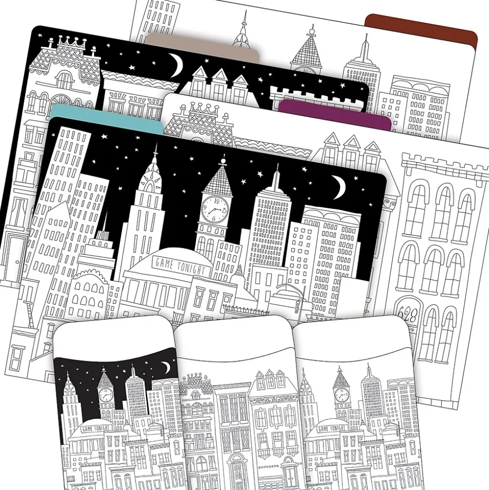 Barker Creek Color Me! Folder & Pocket Set, 1/3-Cut Tab, Letter Size, Cityscapes, 42/Set (4414)