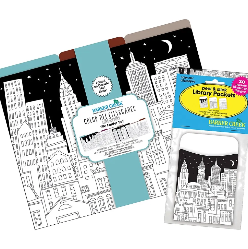 Barker Creek Color Me! Folder & Pocket Set, 1/3-Cut Tab, Letter Size, Cityscapes, 42/Set (4414)
