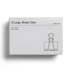 BASELINE Large Binder Clips, 1" Capacity, Black, 12 Clips/Pack (BL58122)