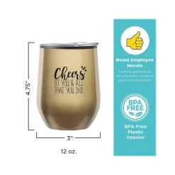 Baudville Cheers! Cheers to You Wine Tumbler, Gold Metallic, 12 oz. (79956)