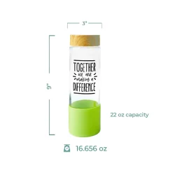 Baudville "Making a Difference" Glass Water Bottle, 22 oz., Green/Bamboo (139570331)