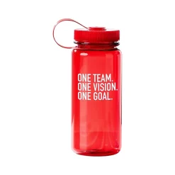 Baudville "Team, Vision, Goal" Plastic Water Bottle, 21 oz., Translucent Red/White (91586)