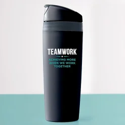 Baudville "Teamwork, Achieving More When We Work Together" Plastic Double Wall Insulated, 16 oz., 2/Pack (1393269P231)