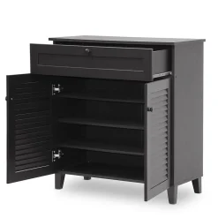 Baxton Studio Calvin 30.75'' W x 14.63'' D Storage Cabinet, Dark Brown (5305-STPL)