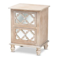 Baxton Studio Celia 26.38" High 2-Drawer Nightstand, Natural and Mirror (162-10263-HiT)