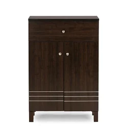 Baxton Studio Felda 35" High Wood Shoe Cabinet with Three Shelves, Dark Brown (2633-6497-STPL)