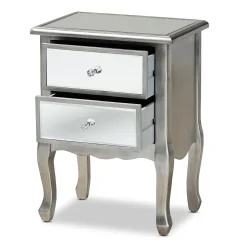 Baxton Studio Leonie 24.21" High 2-Drawer Nightstand, Silver and Mirror (162-10266-HiT)