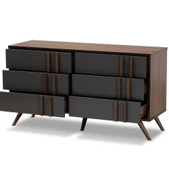 Baxton Studio Naoki 25.6" High 6-Drawer Dresser, Grey and Walnut (168-10930-HiT)