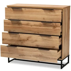 Baxton Studio Reid 38.98" High 4-Drawer Dresser, Oak and Black (162-10296-HiT)