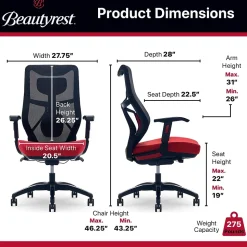 Beautyrest Duo-EX Ergonomic Mesh Swivel Computer Chair, Red (60051-RED)