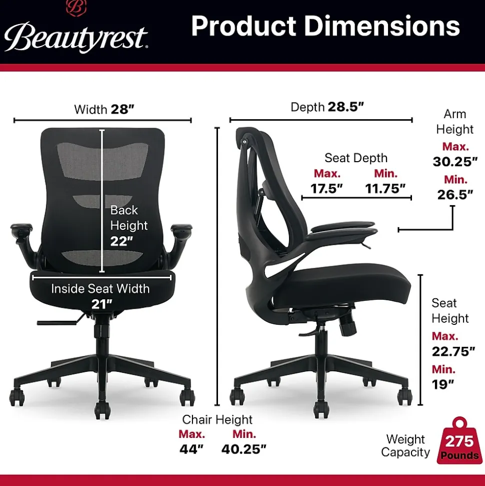 Beautyrest ErgoMax Ergonomic Mesh Swivel Task Chair, Black (60078-BLK)