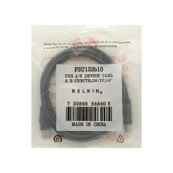 Belkin 10' USB A to USB B Cable, Male to Male, Gray/Silver (F3U133B10)