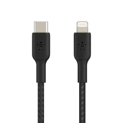 Belkin BOOST CHARGE Braided USB-C to Lightning Cable, 6.6 ft., Black