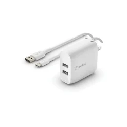 Belkin BOOST CHARGE Dual USB-A Wall Charger, 24W + USB-A to USB-C Cable, White (WCE001dq1MWH)