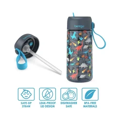 bentgo Kids Dinosaur Plastic Water Bottle, 15 oz. (BGKDCP1-DNO)