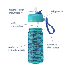 bentgo Kids Shark Plastic Water Bottle, 15 oz. (BGKDCP1-SHK)