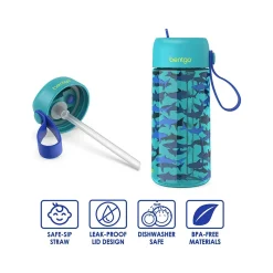 bentgo Kids Shark Plastic Water Bottle, 15 oz. (BGKDCP1-SHK)