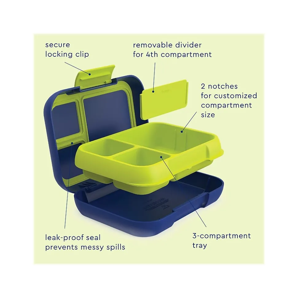 bentgo Pop Lunch Box, Navy Blue/Chartreuse (BGOPOP-NB)