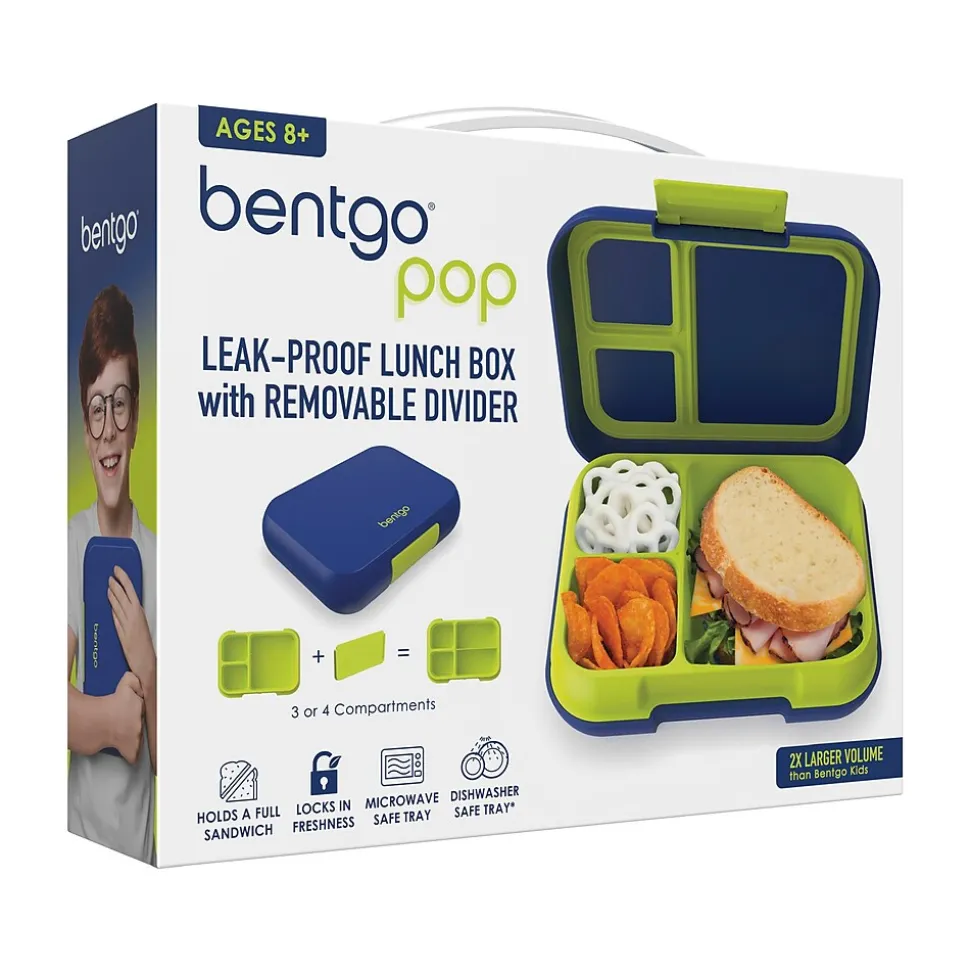 bentgo Pop Lunch Box, Navy Blue/Chartreuse (BGOPOP-NB)