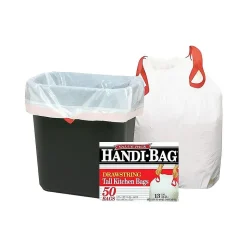 Berry Global Handi-Bag 13 Gallon Trash Bag, 24" x 27.38", Low Density, 0.6 mil, White, 50 Bags/Box (HAB6DK50)