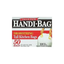 Berry Global Handi-Bag 13 Gallon Trash Bag, 24" x 27.38", Low Density, 0.6 mil, White, 50 Bags/Box (HAB6DK50)