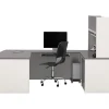 Bestar Connexion Collection 71" U-Shaped Desk with Oversize Pedestal and Hutch, Sandstone/Slate (93863-59)